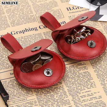 

SIMLINE 2020 Genuine Leather Coin Purse For Women Cowhide Vintage Creative Small Round Coin Bag Case Holder Cover Storage Bags