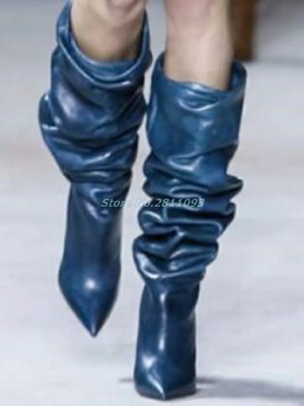 

Slouchy Over The Knee Boots Leather Thin High Heel Fashion Pointed Toe Slip On Solid Winter Runway Boots Pleated Style