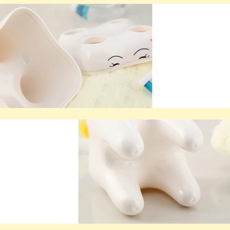 4-hole Tooth Brush Shaver Storage Container Bathroom Organizer Tooth Shape Toothbrush Holder Finishing Box Razor Stand Dispenser