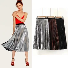 Женская одежда металлик Цвет Осень Зима модная юбка женская плиссированная печать эластичный пояс свободные юбки