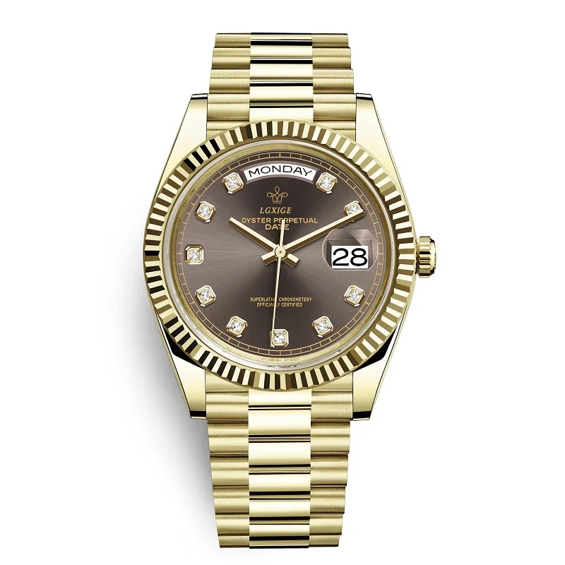 Новые модные часы мужские бриллианты 40 мм японские 21 ювелирные изделия MIYOTA движение из нержавеющей стали золотые мужские часы 3Bar наручные часы - Цвет: goldgray