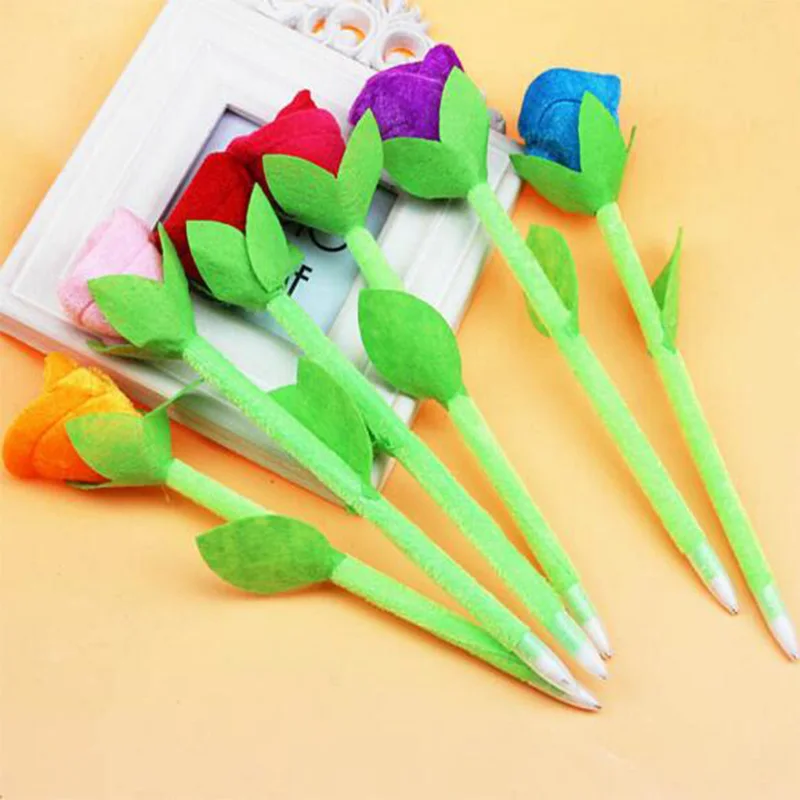 

6PCS/lot Novetly Rose plush Ball Pen wedding pens Stationery Ballpoint Pen Office school supplies gifts