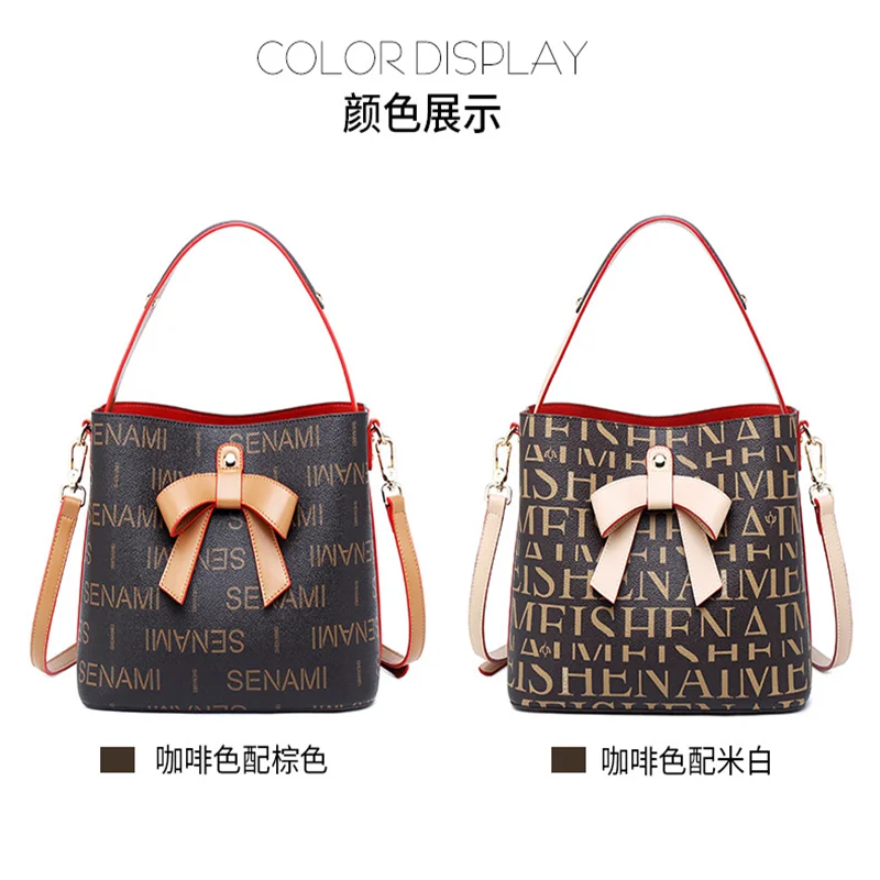 

Simple bucket bag fashion single shoulder bag Korean version of the bow portable handbags wild lady Messenger bag tide