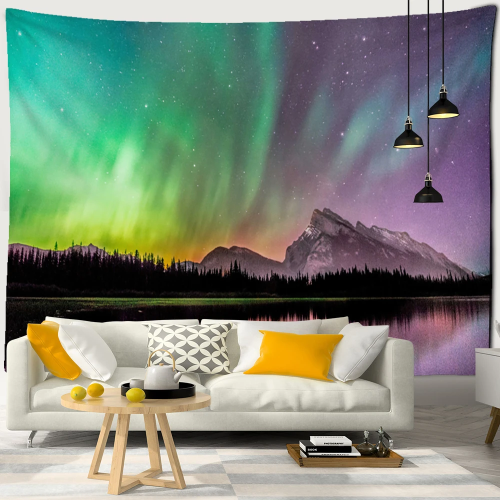 Aurora floresta paisagem pintura tapeçaria parede pendurado estilo boêmio  psicodélico bruxaria decoração de casa - AliExpress, image size:1000x1000