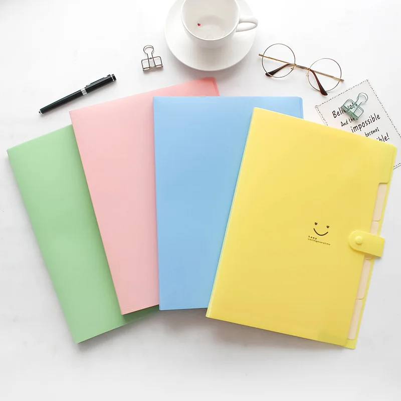 

1 Pcs Smile folder A4 Organ Bag file bag multi-layer insert information book paper clip organ bag student office stationery