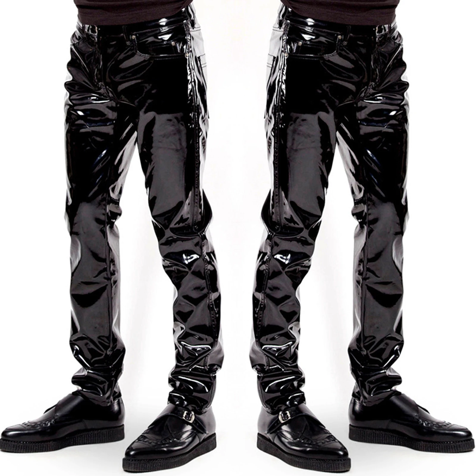 Straight Trousers Leather Pant Men 