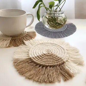baratas Nórdico Macrame Coaster Almofada Do Copo Do Coffe Boemia Caneca Isolamento Esteira De Tabela Placemat Algodão Feitos À Mão Não-slip Pad Mesa Da Cozinha Decoração