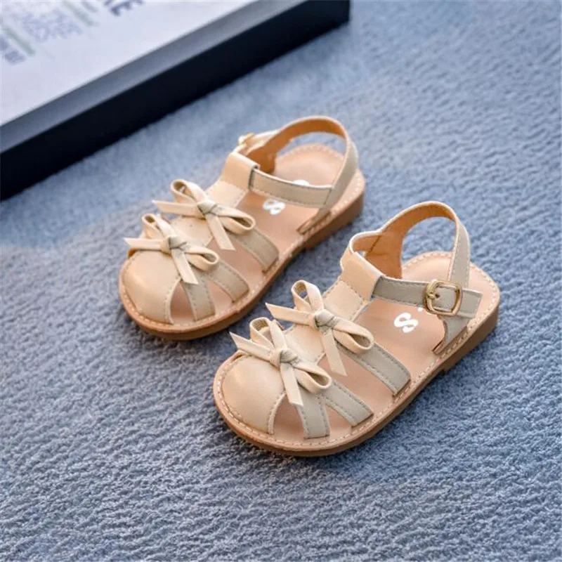 beige Weoneit/новая детская обувь, галстук-бабочка из ПУ искусственной кожи, летние босоножки для девочек, обувь для девочек ясельного возраста, милый черный, бежевый, CN 15-25, Прямая поставка - Цвет: beige