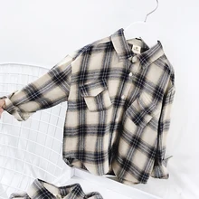 Весенне-осенняя рубашка с длинными рукавами для мальчиков Новинка года, Осенний хлопковый топ для малышей детские клетчатые блузки и рубашки