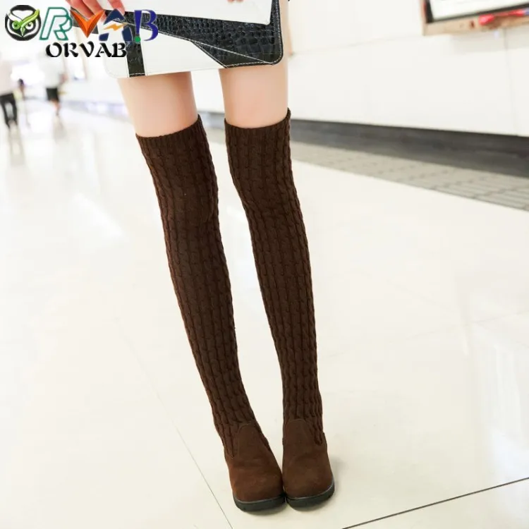 Najtaniej Udo wysokie buty 2019 moda zima kobiety skarpety buty czarny szary Slim długie buty kliny buty na koturnie kobieta na kolana buty