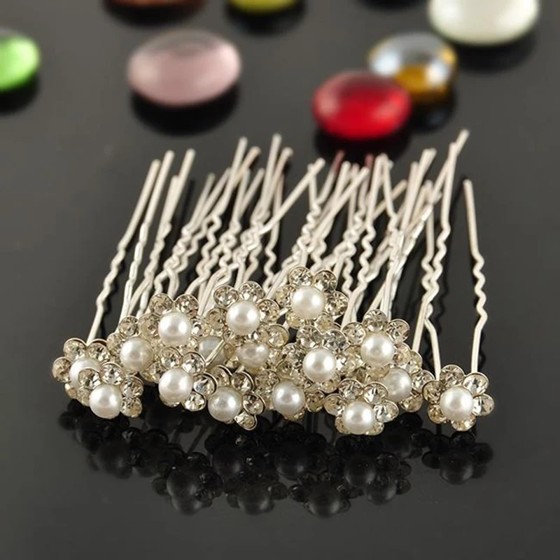 20Pcs/Set Bridal Crystal Flower Hair Pins For Women Metal Clips Wedding Jewelry Simulated Pearl Accessories | Украшения и