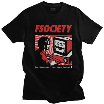 

Vintage Funny Mr Robot T Shirt Men 100% Cotton FSociety T-shirt Short-Sleeve F Society Hacker Tee Tops Geek Tshirt Clothing Gift