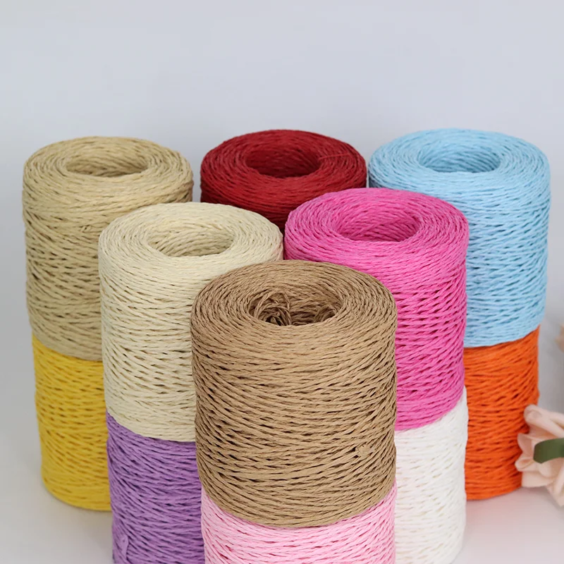 100G Raffia Yarn Kintting Paper Straw Yarn for Crocheting Hat Fancy Yarn Flower Packing Summer Fashion Handmade Material