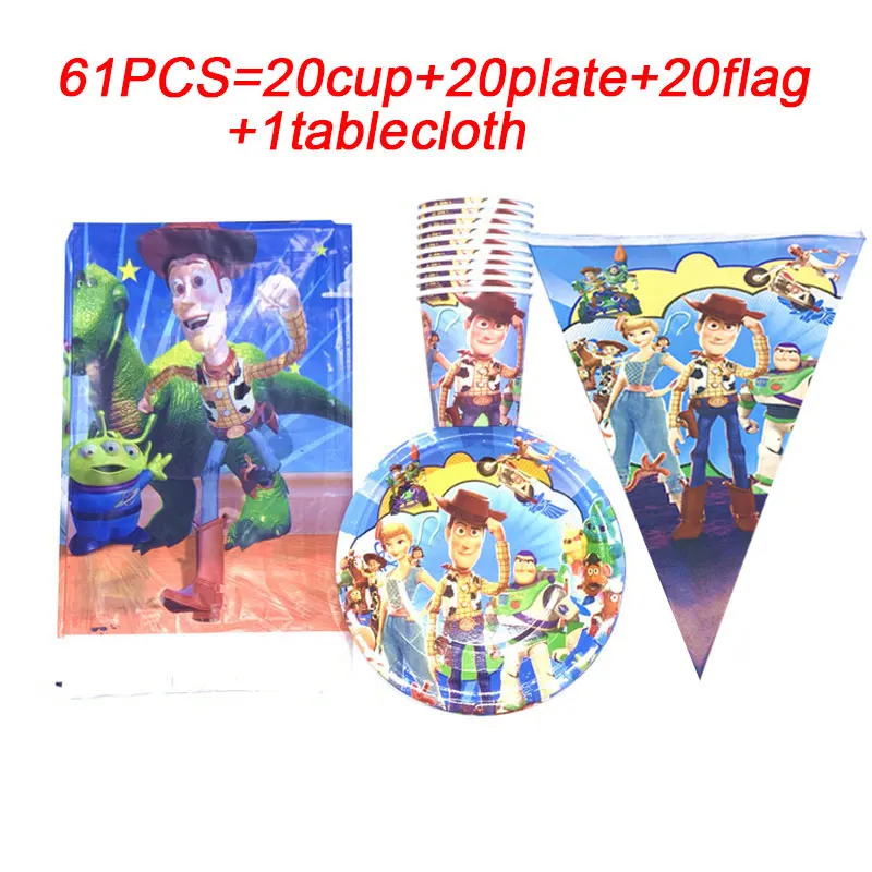 beipanqizhuo-61pcs История игрушек Подарочные сумки День Рождения украшения дети мальчик набор История игрушек мультфильма 4 принадлежности для тематической вечеринки бумажные тарелки и стаканы скатерть - Цвет: beipanqizhuo-61pcs