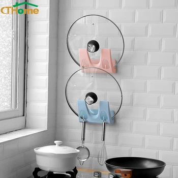 

Punch free Cooking Tool Plastic kitchen accessories Pot Pan Cover Sucker Bracket Storage Holder Rack pot lid Storage Organizer