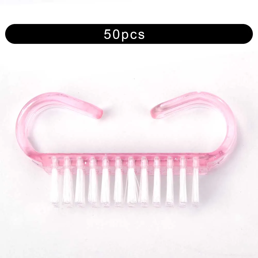 50pcs Bright Pink 10/50/100 шт щеточка для чистки ногтей ручка Нейл-арт маникюра и педикюра, инструмент Пластик УФ-гель для ногтей для удаления пыли чистой по уходу за ногтями, макияж - Цвет: 50pcs Bright Pink