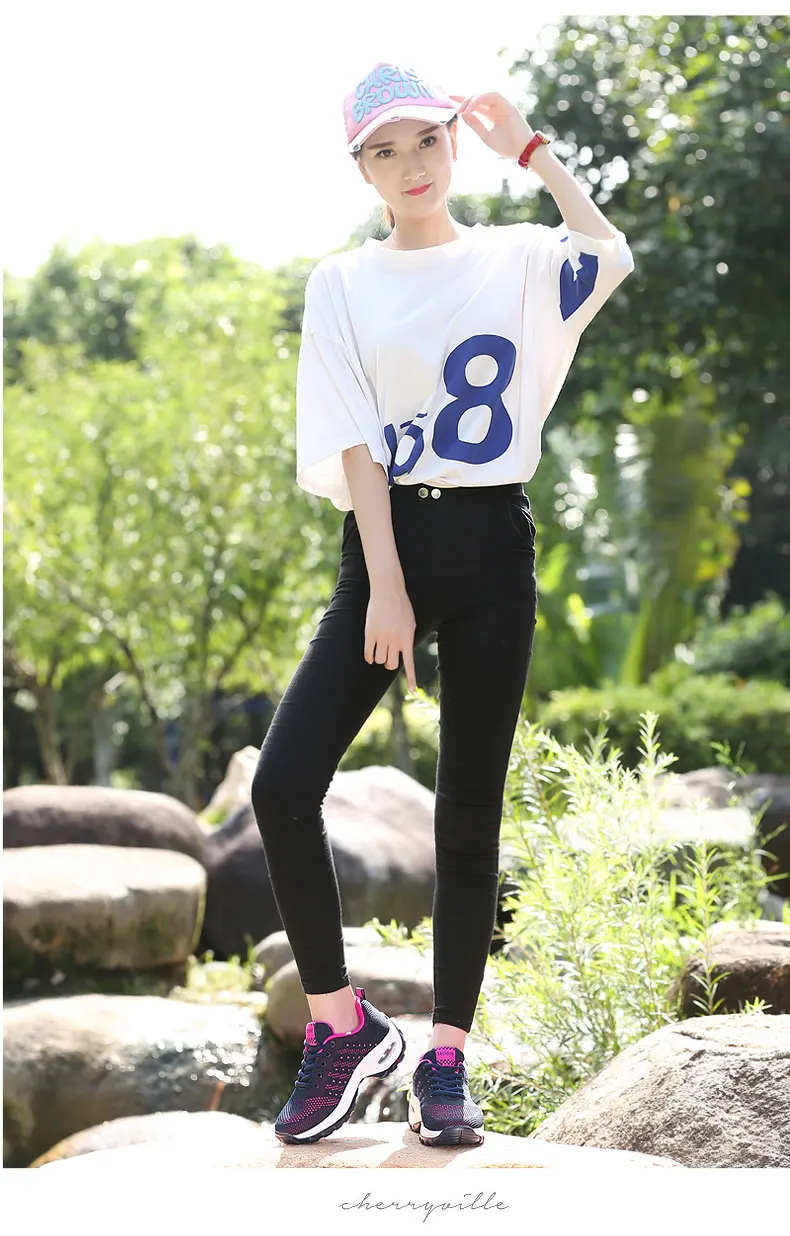 Walking Shoes 2021 New Women Breathable Casual Shoes Outdoor Light Weight Frenulum Casual Walking Platform Ladies Sneakers Black