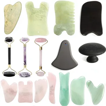 

Natural Jade Stone Guasha Board Face Massager Roller Spa Head Gua Sha Massager Scraping Antistress Body Beauty Tool Facial