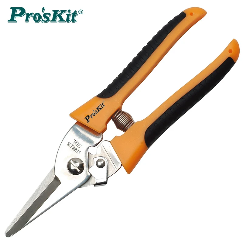 

Pro'skit large handle spring quick cut scissors 8PK-SR007 stainless steel two-color safety buckle gardening household scissors