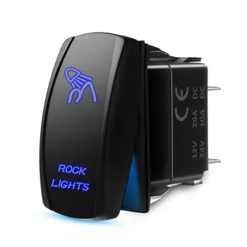 

Blue ROCK LIGHTS Rocker Switch Kit- On/Off Blue LED Light 20A 12V