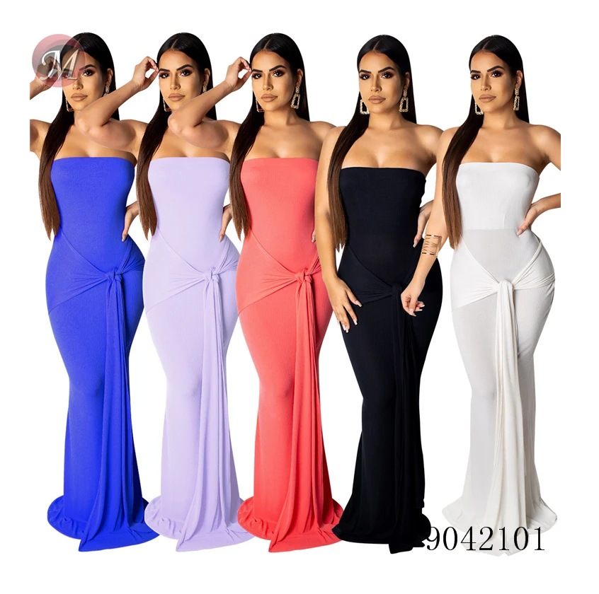 

Women's fashion sexy dress hot sale solid color elegant strapless summer long dress