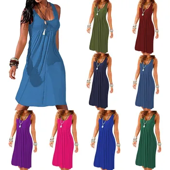 

Madam clothing OWLPRINCESS 2019 Summer New Solid Color Dress Large round Neck Vest Skirt Sleeveless Dress