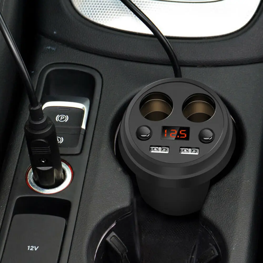 Автомобильное зарядное устройство с 2 гнездами для прикуривателя, подставка, зарядка через usb, держатель для чашки, двойной