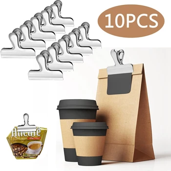 

10pcs Heavy-Duty Stainless Steel Chip Bag Holder For Sealing Coffee Food Bags Kitchen Home Office Supplies