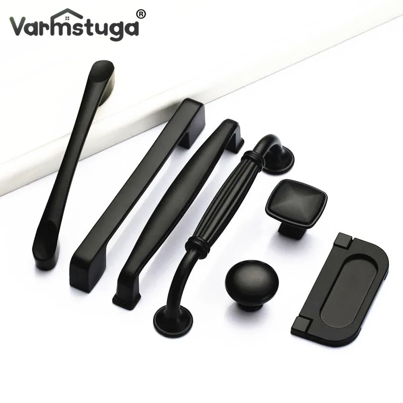 Modern Solid Single Hole Furniture Parts Hardware Accessories Drawer Door Handle American Black Kitchen Cabinet Wardrobe Handle