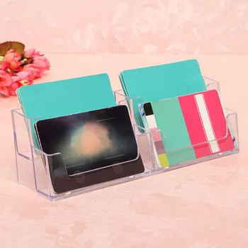 

4 Grid 2 Layers Acrylic Plastic Desktop Business Card Holder Display Stand Desk Shelf Storage Box Fit For Office School