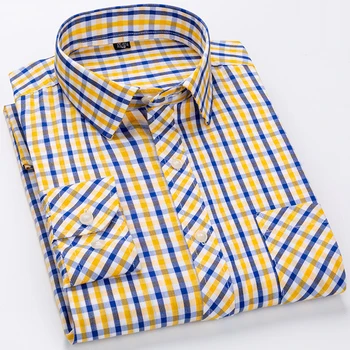 

Men Business Plaid Shirt 100% Cotton Spring Autumn Single Pocket Long Sleeve Dress Shirts Fashion Regular Fit Social Men MY208