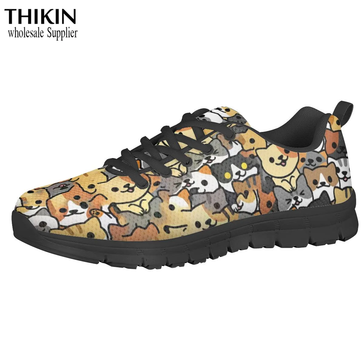 THIKIN Neko Atsume/Женская обувь на плоской подошве с мультяшным принтом Популярные