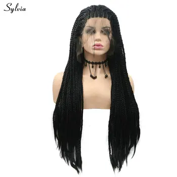 

Sylvia Afro America Handmade Box Braided Wigs Long Black Hair Synthetic Lace Front Wigs for Women Drag Queen Black Braids Wig
