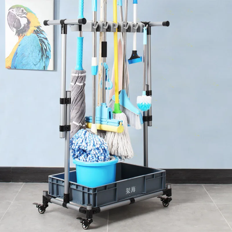 

JIAHAI Mop Rack Floor-Standing Cleaning Tool Storage Rack Broom Hook Hanging Mop Draining Rack