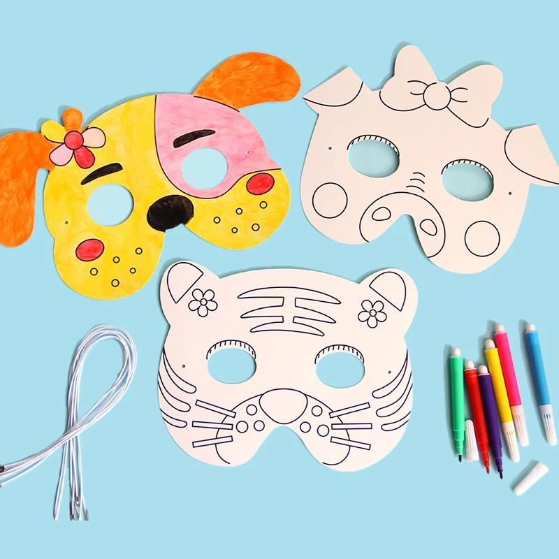 8Pcs DIY Cartoon Animals Painting Masks Color Kindergarten Graffiti Art Creative Drawing Educational toys for Children Kids Gift | Игрушки и