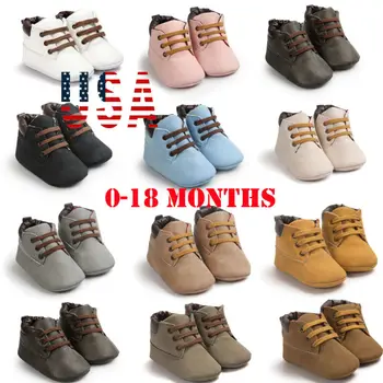 

Baby Toddler Soft Sole Anti-slip Crib Shoes Infant Boy Girl Comfortabr PU Leather Shoes First Walkers Brown Khaki Gray Black