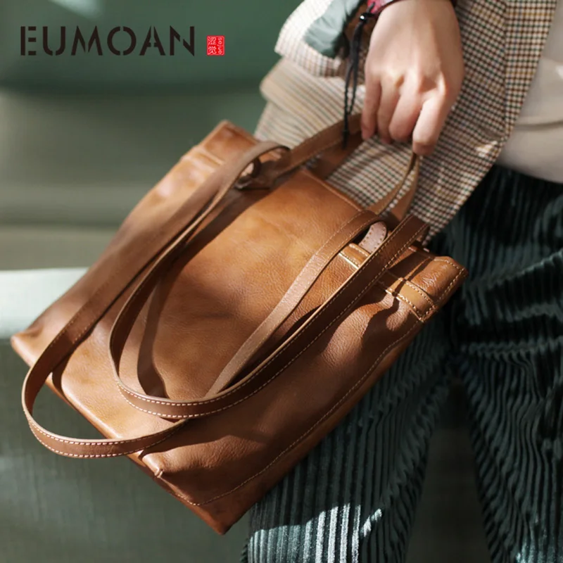

EUMOAN Simple handbag, leather large-capacity soft leather vertical one-shoulder bag, simple briefcase, women's handbag