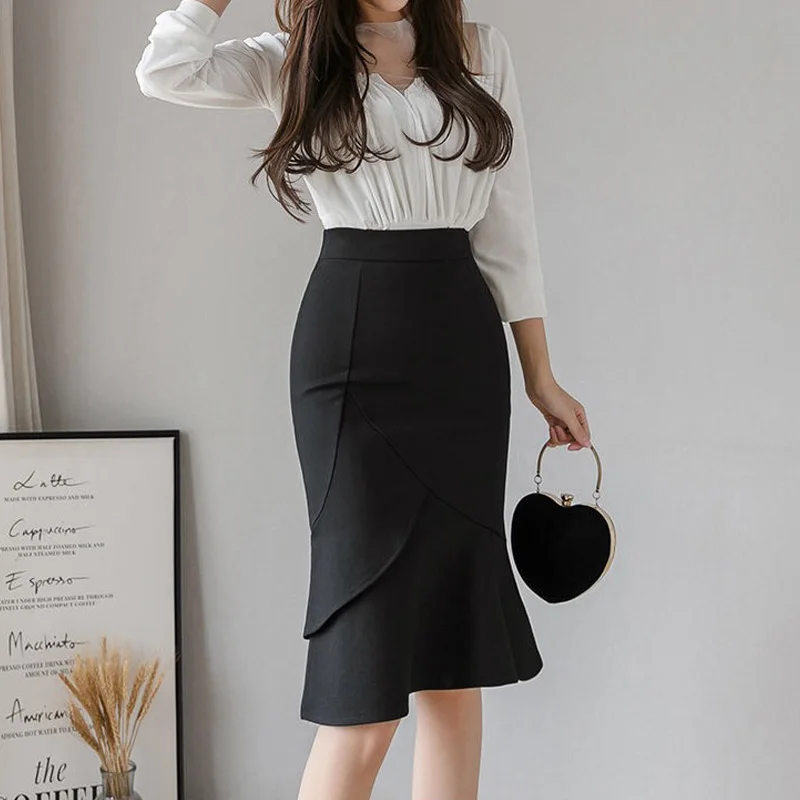 Faldas de oficina Harajuku para mujer, ropa de calle informal, roja, sirena, negra, elegante, de cintura alta - AliExpress Ropa de mujer