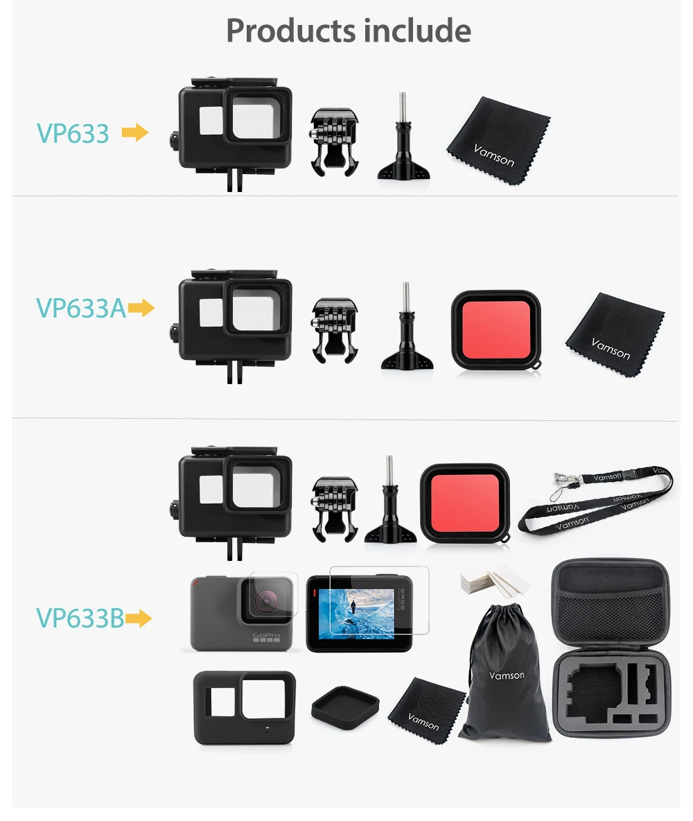 Vamson для Go Pro 60m Подводный Водонепроницаемый чехол для GoPro Hero 7 6 5 черный аксессуар комплект Дайвинг Защитный чехол Корпус VP633