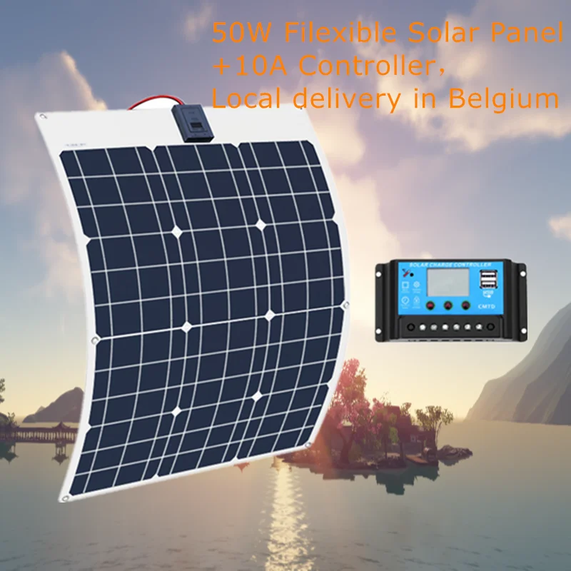 

Xinpuguang 50W 18V Solar Cells Flexible Solar Panel 12V 24v Controller +10A Solar System Kits for Fishing Boat Cabin Camping
