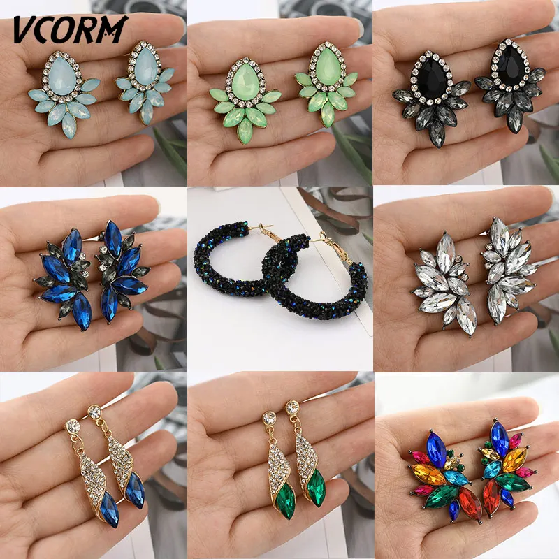 

VCORM New Vintage Korean Crystal Dangle Earrings for Women 2019 Fashion Jewelry Statement Geometric Cubic Zirconia Drop Earrings