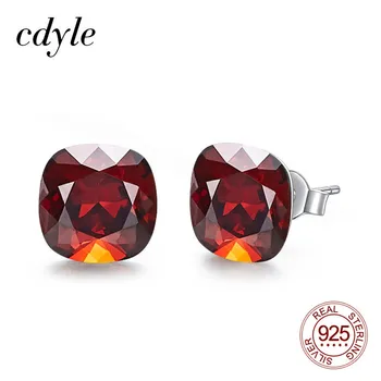 

Cdyle Everyday Jewelry 925 Sterling Silver Stud Earrings Cute Square Earrings with Cushion Cut Crystal from Swarovski for Women