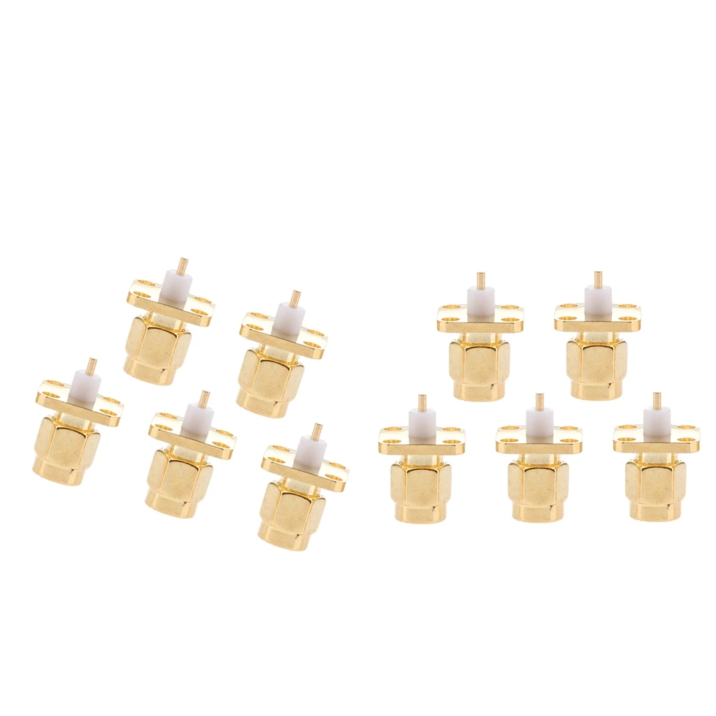 10-Pack SMA Male RF Coaxial Adapter 4 Holes Panel Mount Solder Post Plug Jack Connector