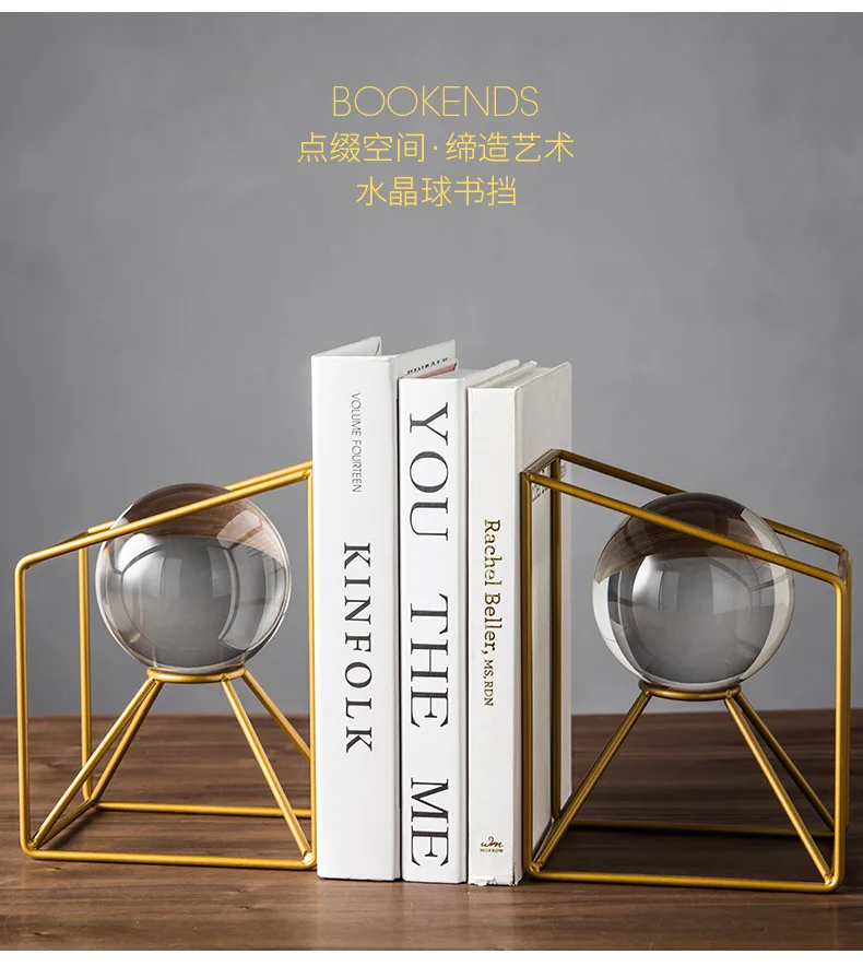 Creative Nordic expensive metal Crystal ball bookshelf Storage Decorative ornaments Crafts Modern home decoration figurines