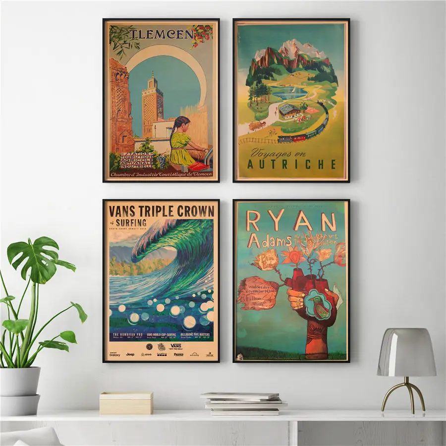 

Vintage Print City Travel Poster Retro Kraft Paper Painting Hand Drawing Bar Cafe Pub Living Room Home Decor Wall Sticker42x30cm