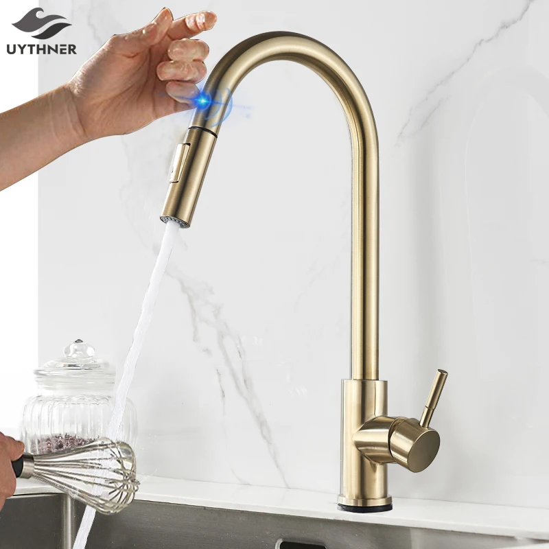 

Matte Black Pull Out Sensor Kitchen Faucet Sensitive Smart Touch Control Faucet Mixer For Kitchen Touch Sensor Kitchen Mixer Tap