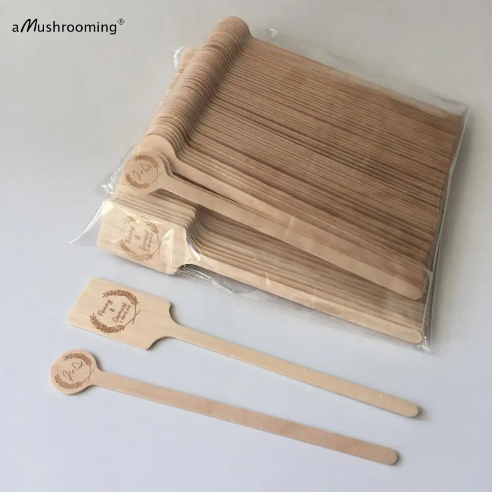 100pcs Rustic Wedding Cocktail Swizzle Stirrers Drink Stir Stick with Personalized Initials Wooden Cupcake Picks Round Rectangle cocktail stir sticks
