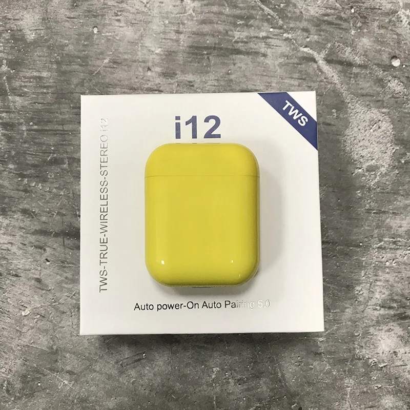 Smooth Yellow Оригинальная беспроводная гарнитура I12 TWS с сенсорным Bluetooth 5,0, спортивные стерео наушники для наушников Apple IPhone Xiaomi huawei samsung Phone - Цвет: Smooth Yellow