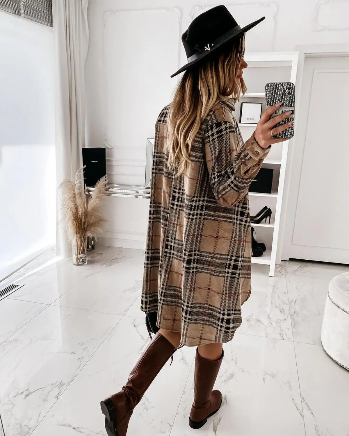 Elegant Turn-down Collar Button Shirt Dress Women 2021 Spring Plaid Print Irregular Party Dress Autumn Long Sleeve Mini Dresses