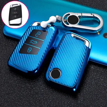 

Carbon Fiber TPU Smart key fob Remote 3 Buttons Key Car Cover For Volkswagen VW Magotan Passat B8 Skoda A7 key case shell set
